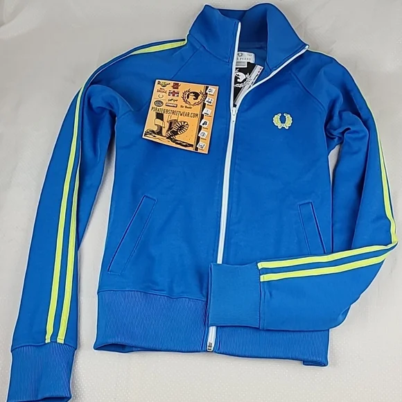 Retro Fred Perry Women's Track Jacket Vintage Portugal Made Blue & Neon Pirate69 - Picture 3 of 6